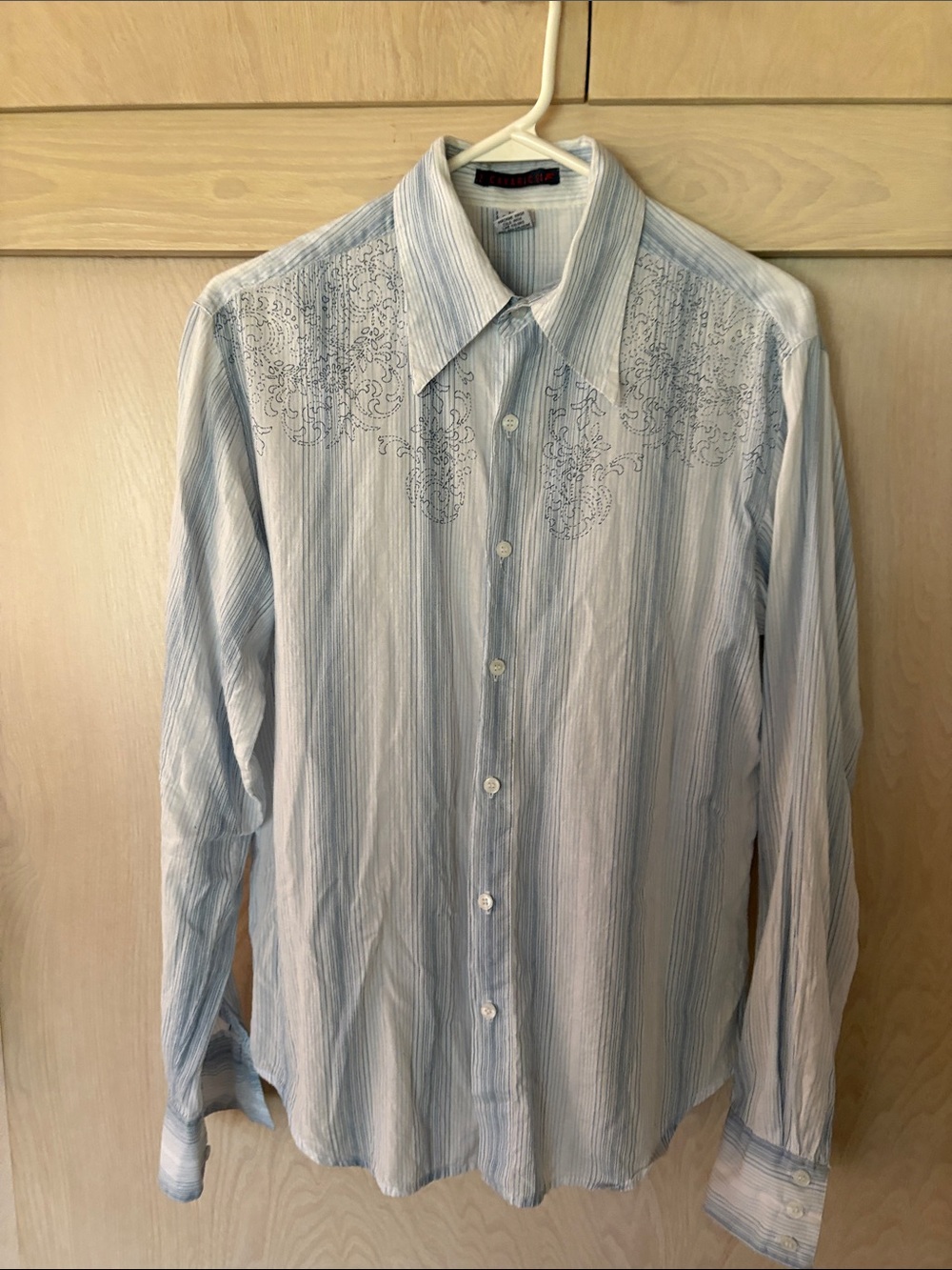 Z. Cavaricci Light Blue Striped Button-Up Shirt. 100% Cotton. Vintage.